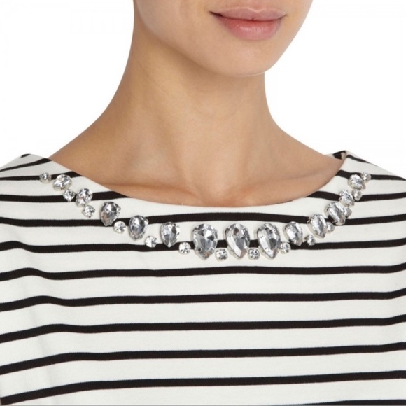 Juicy Couture Black and White Striped Dress with 3/4 Sleeves/Crystal Neckline - Picture 3 of 10